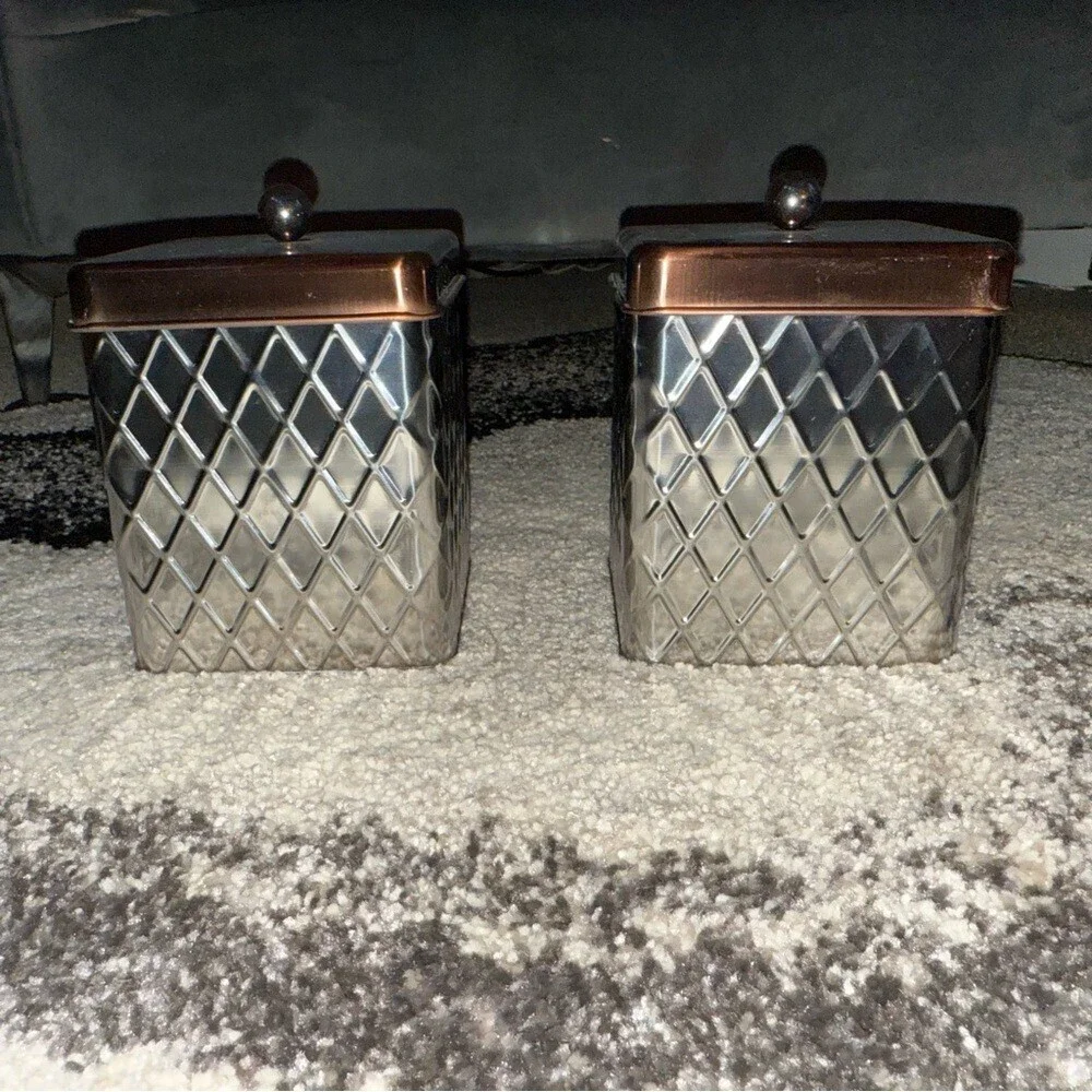 Set canisters jars 2 set brown silver Elegant Silver and Copper Accent Jars